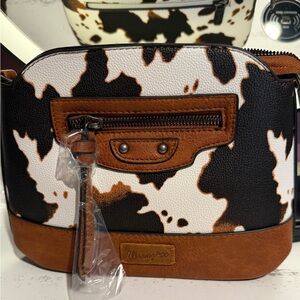 Wrangler Cow Print Crossbody Bag - Black and Brown
